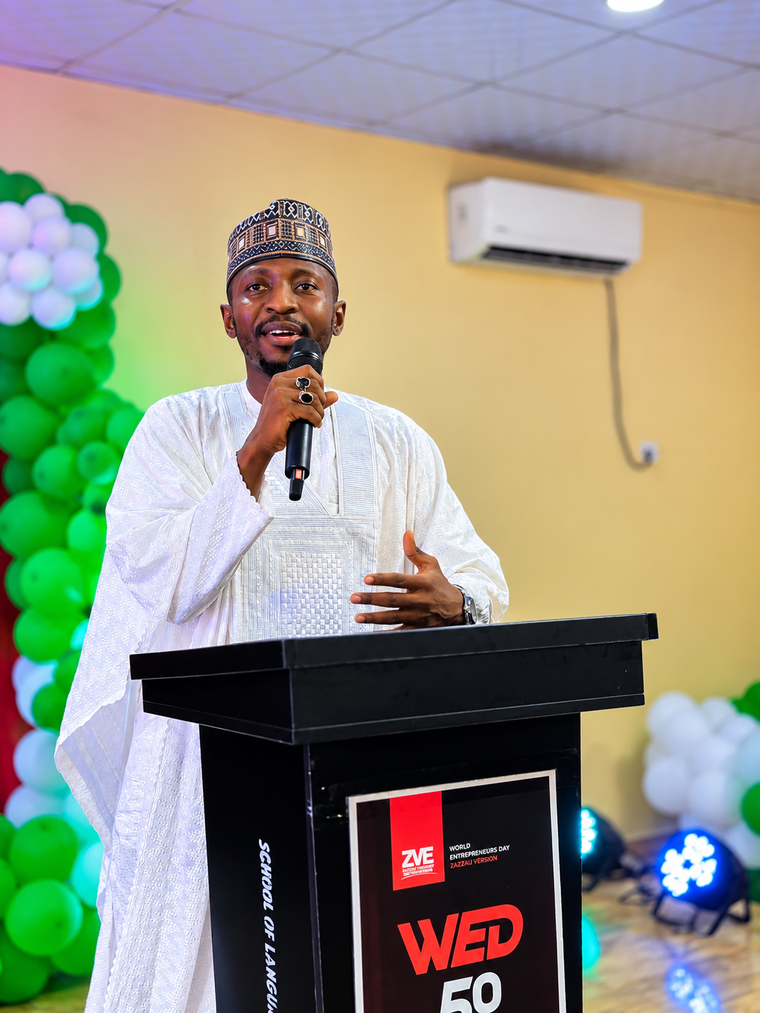 Sir YB speaking at the World Entrepreneurs Day Zazzau podium